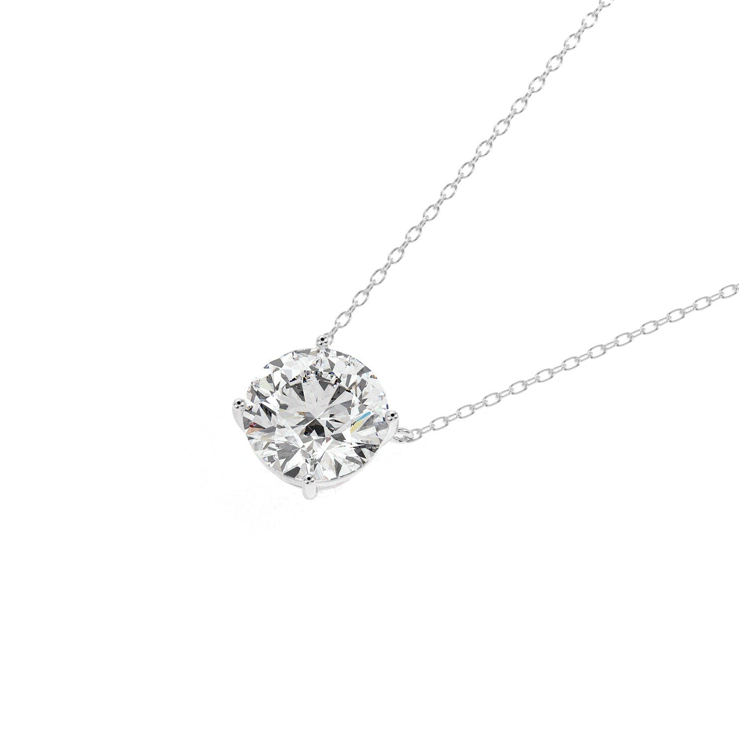 Round Cut Pendant Necklace - White Gold#Metal Colour_White Gold