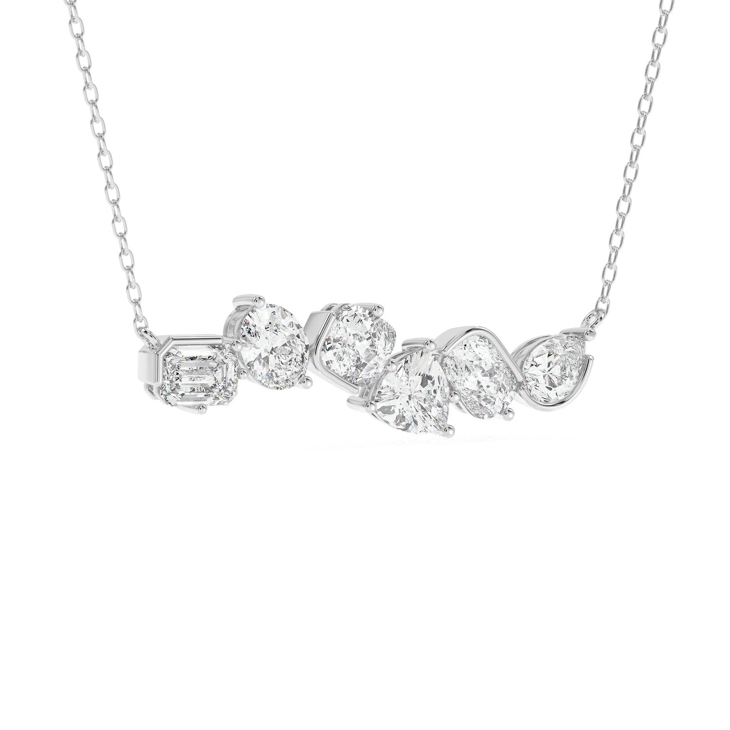 Mixed Cut Pendant Necklace - White Gold#Metal Colour_White Gold