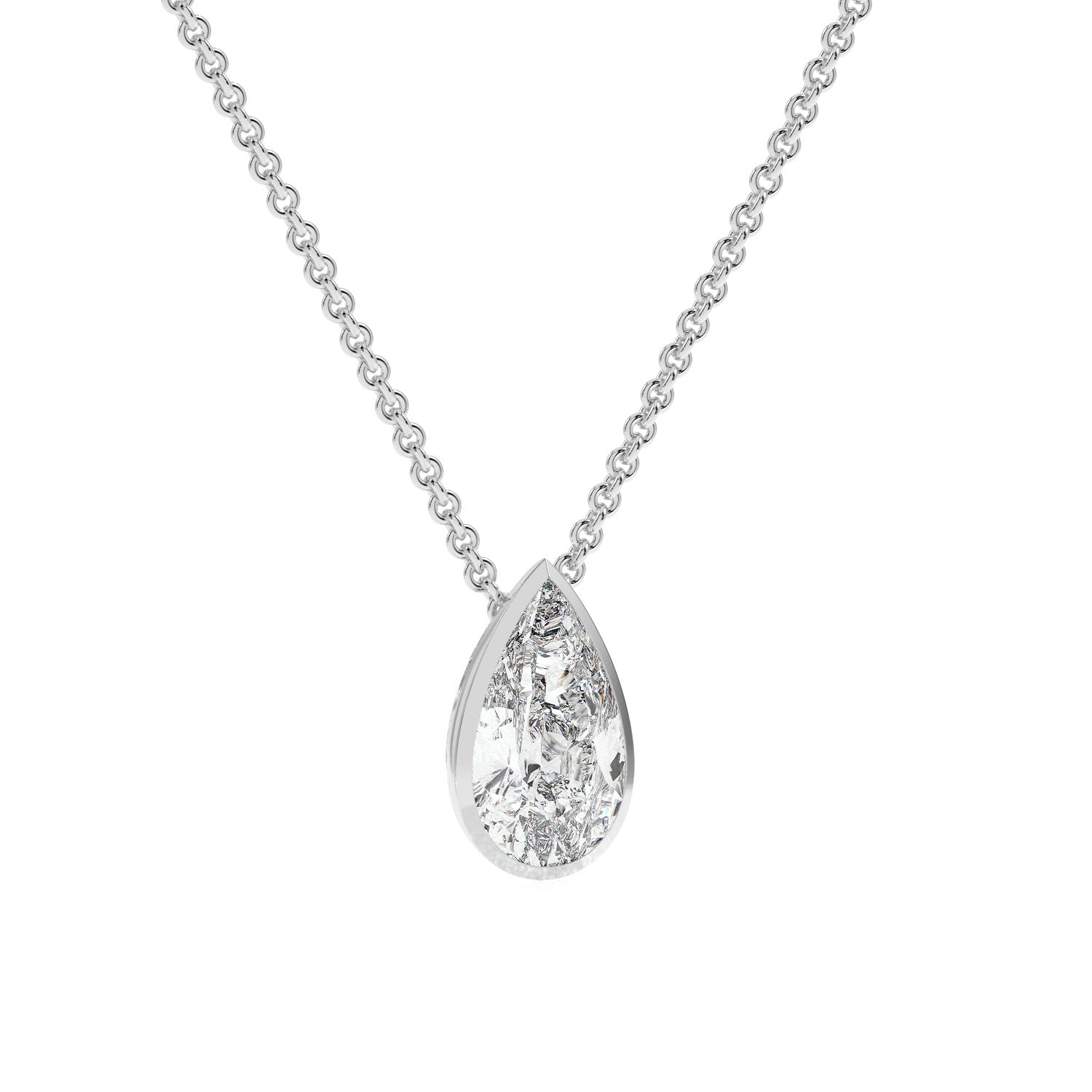 Pear Cut Pendant Necklace - White Gold#Metal Colour_White Gold