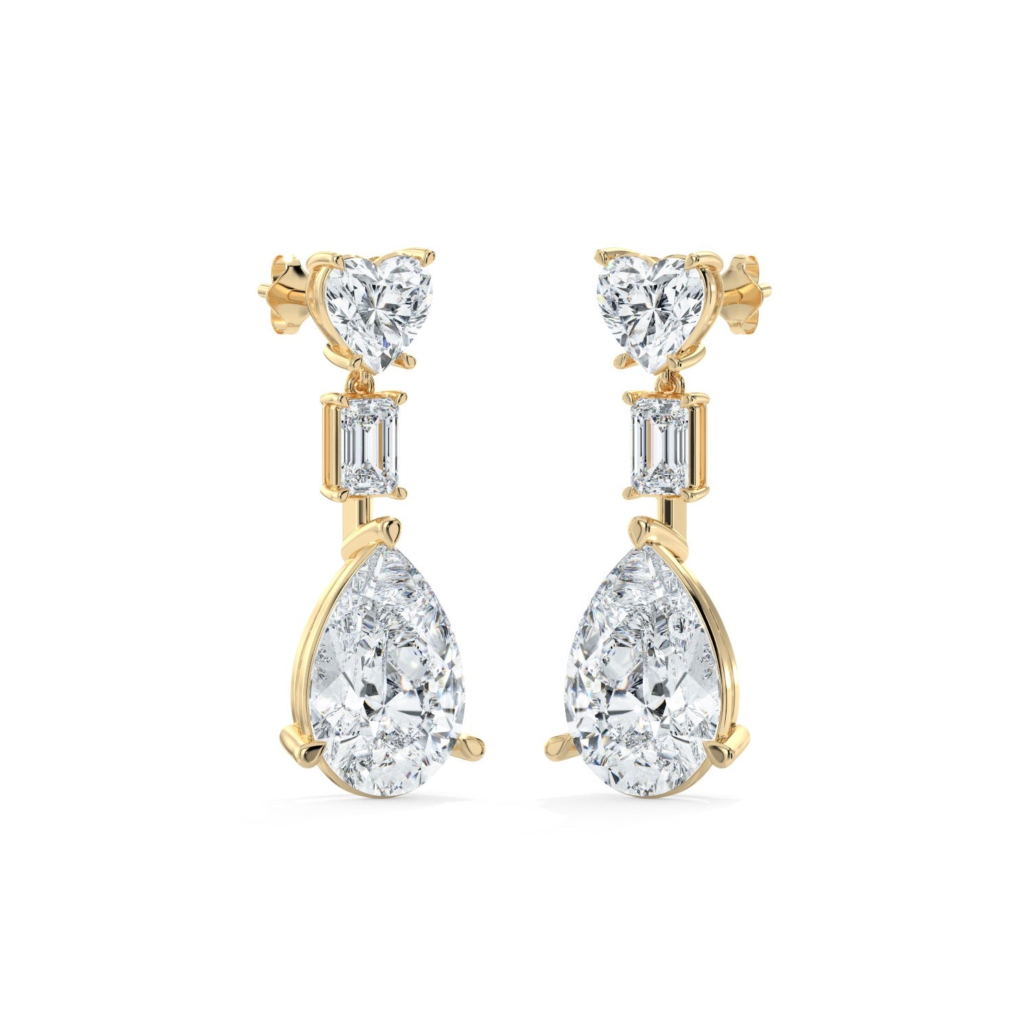 Pear Line Drop Earrings - Yellow Gold#Metal Colour_Yellow Gold