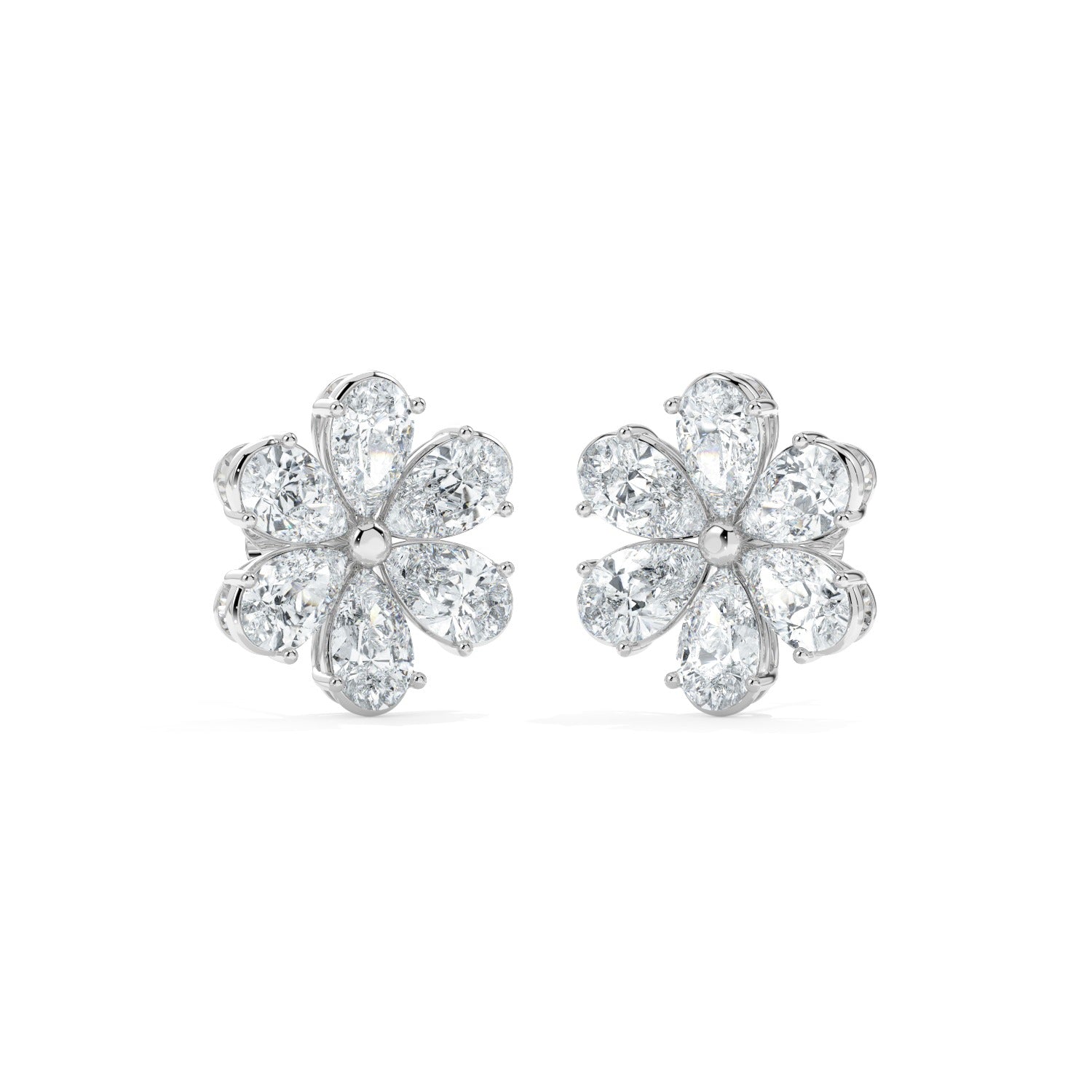 Bloom Stud Earrings - White Gold#Metal Colour_White Gold