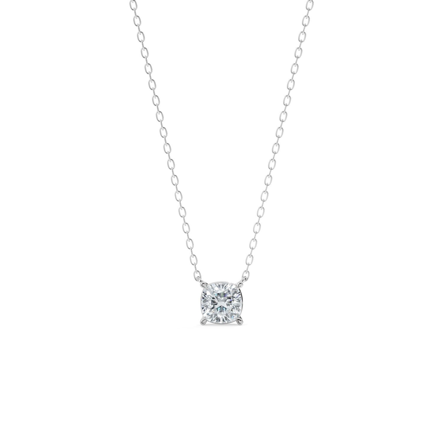 Cushion Cut Pendant Necklace - White Gold#Metal Colour_White Gold