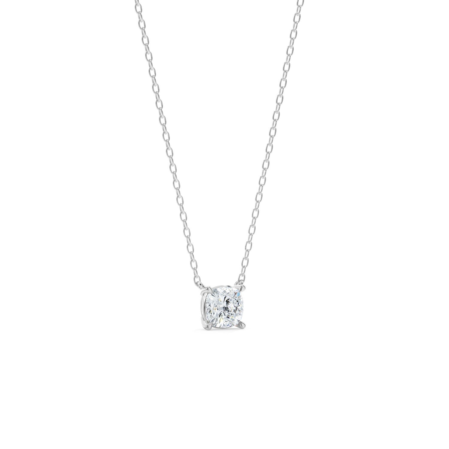 Cushion Cut Pendant Necklace - White Gold#Metal Colour_White Gold