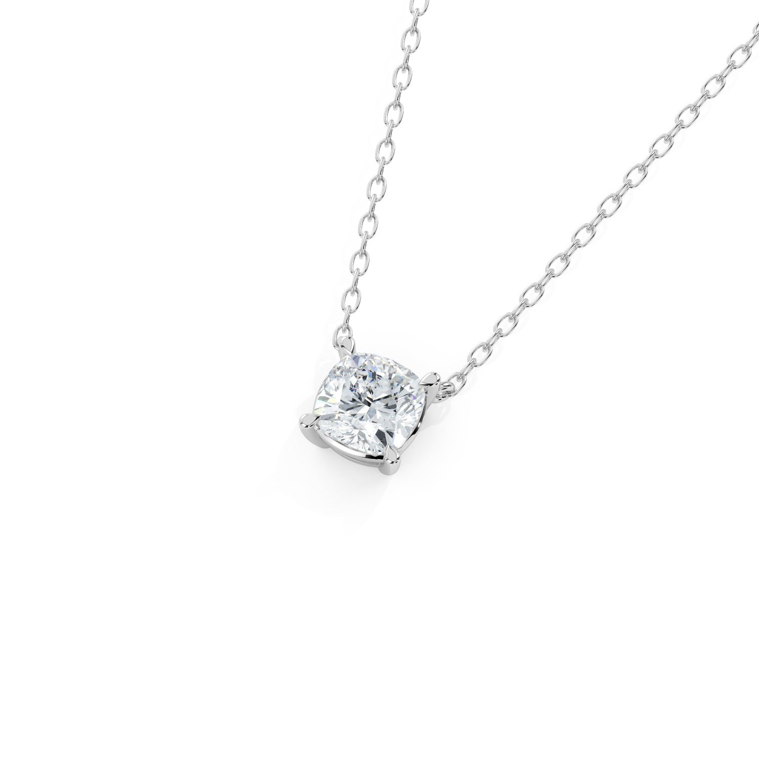 Cushion Cut Pendant Necklace - White Gold#Metal Colour_White Gold