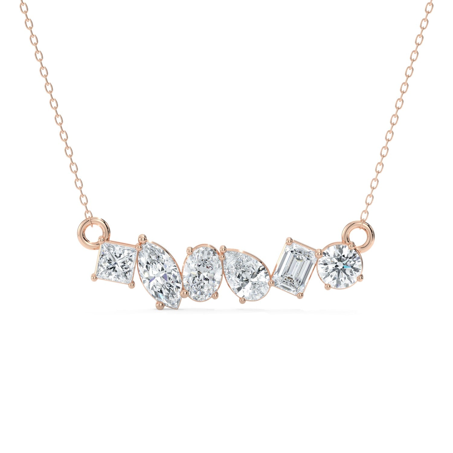Mixed Cut Line Pendant Necklace - Rose Gold#Metal Colour_Rose Gold