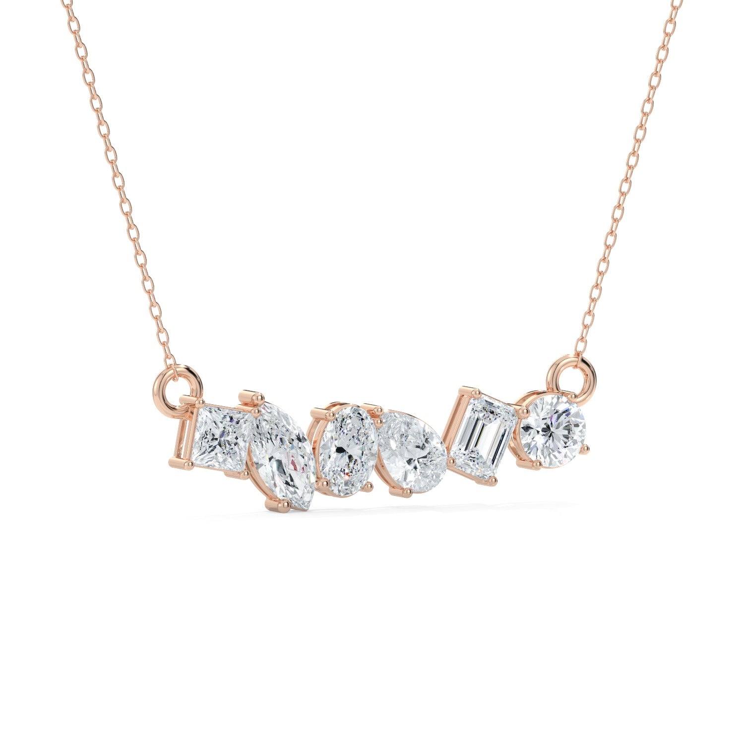 Mixed Cut Line Pendant Necklace - Rose Gold#Metal Colour_Rose Gold