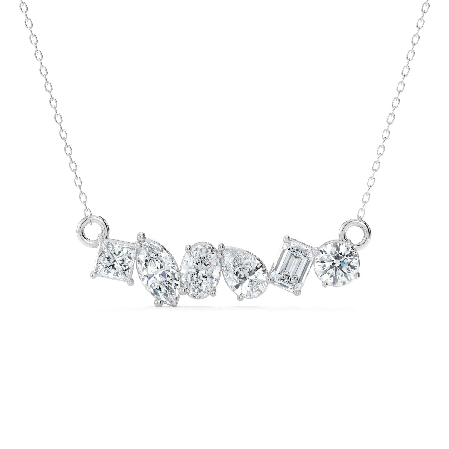 Mixed Cut Line Pendant Necklace - White Gold#Metal Colour_White Gold
