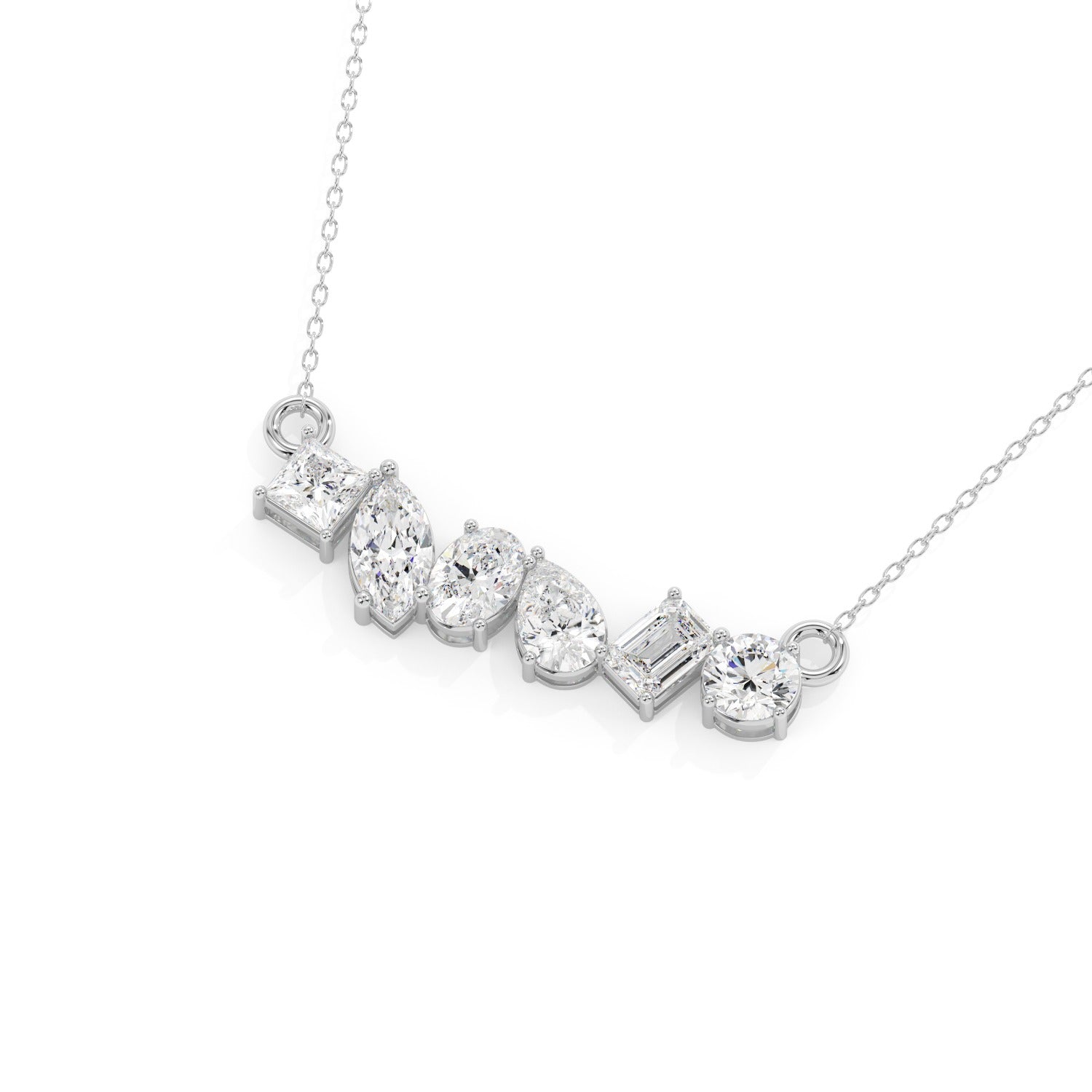 Mixed Cut Line Pendant Necklace - White Gold#Metal Colour_White Gold