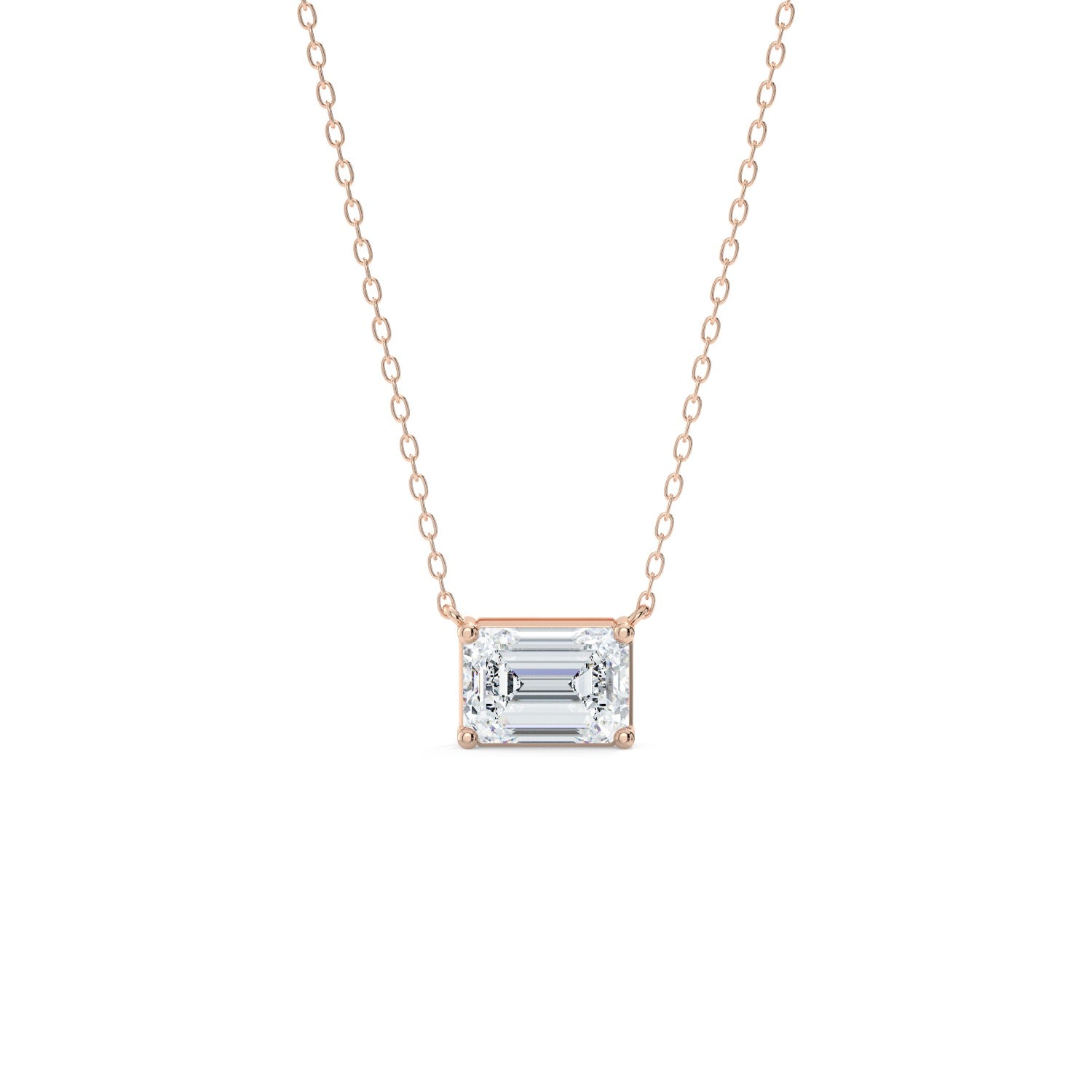 East-West Emerald Cut Pendant Necklace - Rose Gold#Metal Colour_Rose Gold