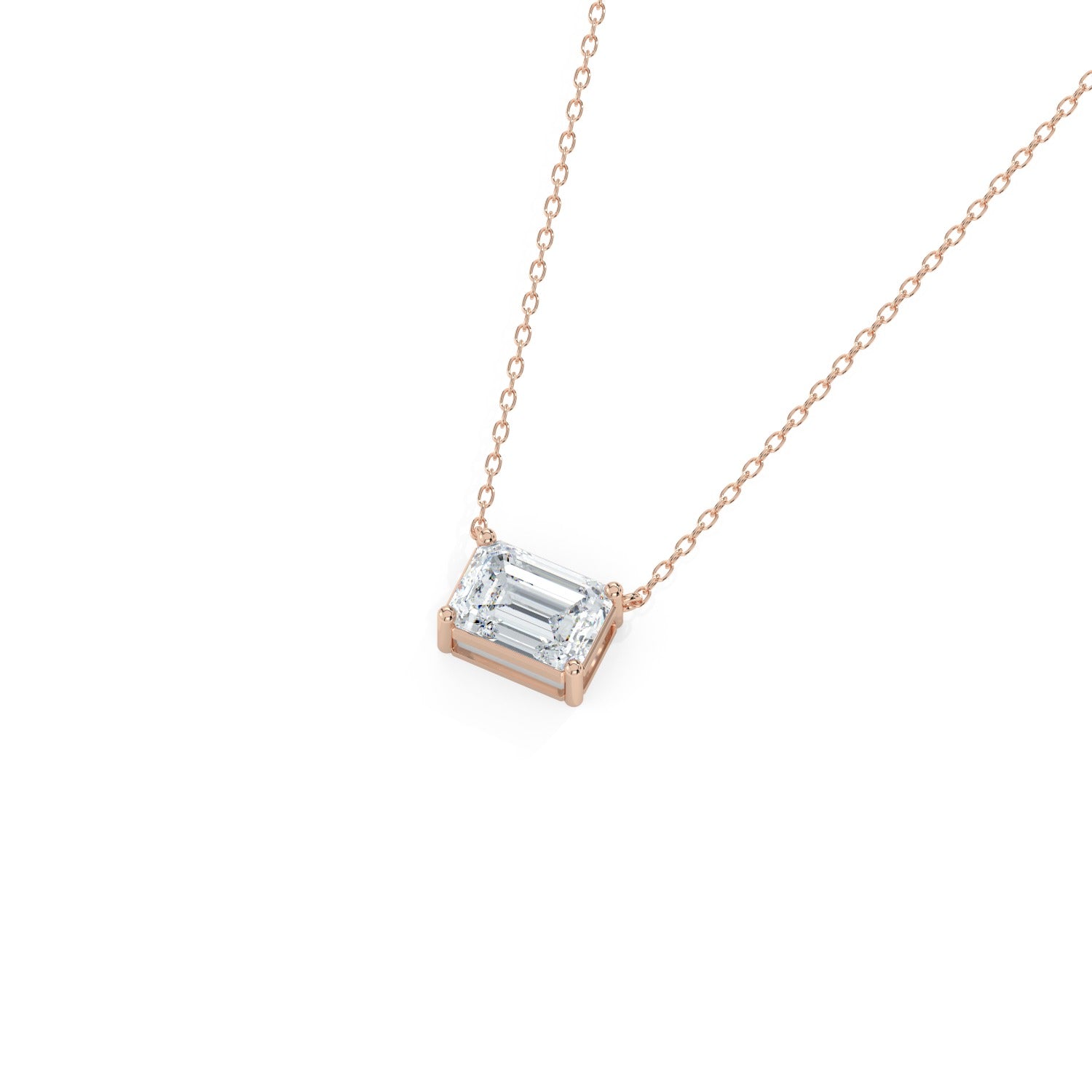 East-West Emerald Cut Pendant Necklace - Rose Gold#Metal Colour_Rose Gold