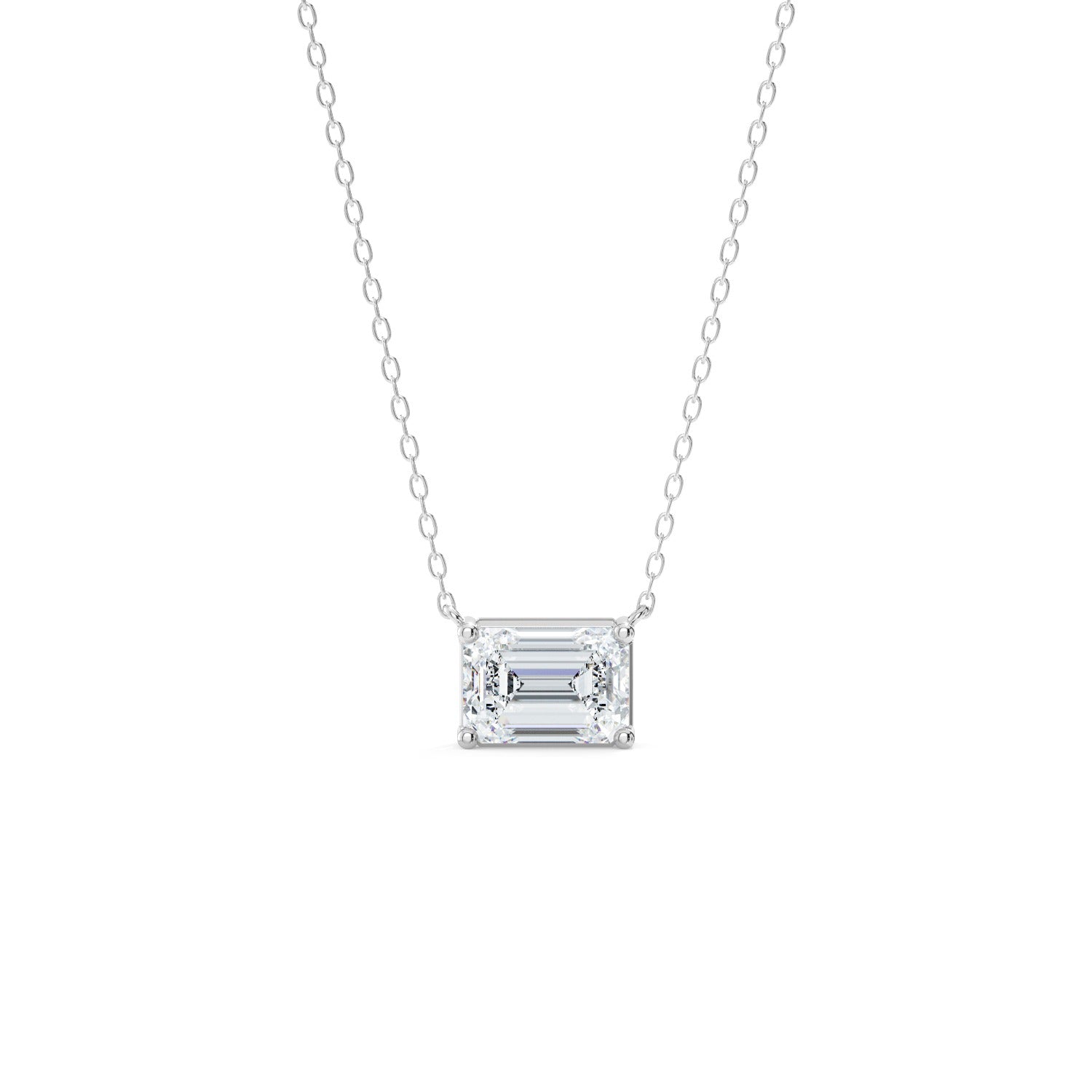 East-West Emerald Cut Pendant Necklace - White Gold#Metal Colour_White Gold