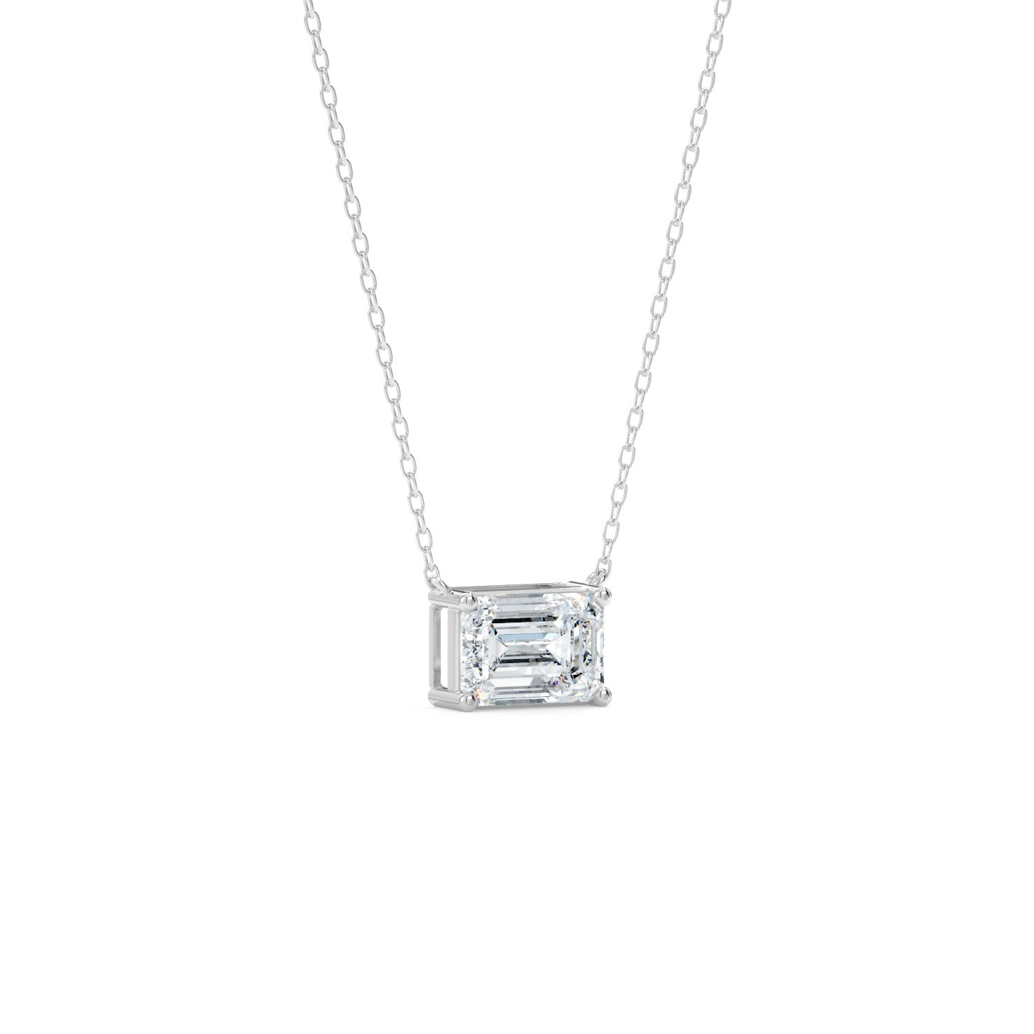 East-West Emerald Cut Pendant Necklace - White Gold#Metal Colour_White Gold