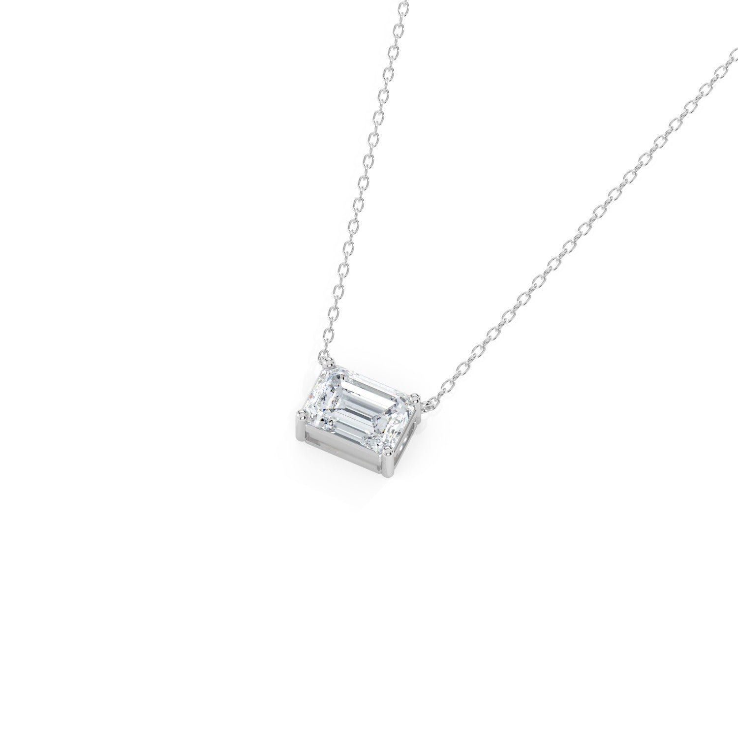 East-West Emerald Cut Pendant Necklace - White Gold#Metal Colour_White Gold