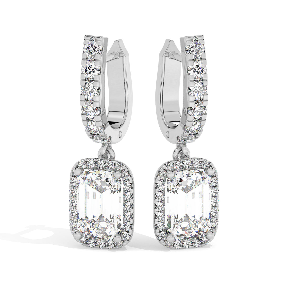 Emerald Drop Earrings - White Gold#Metal Colour_White Gold