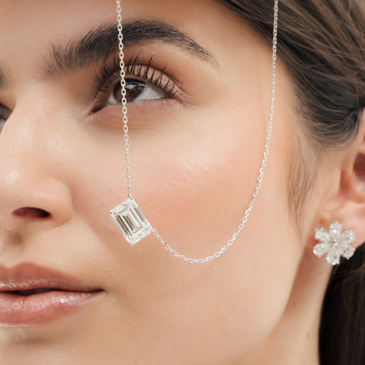East-West Emerald Cut Pendant Necklace