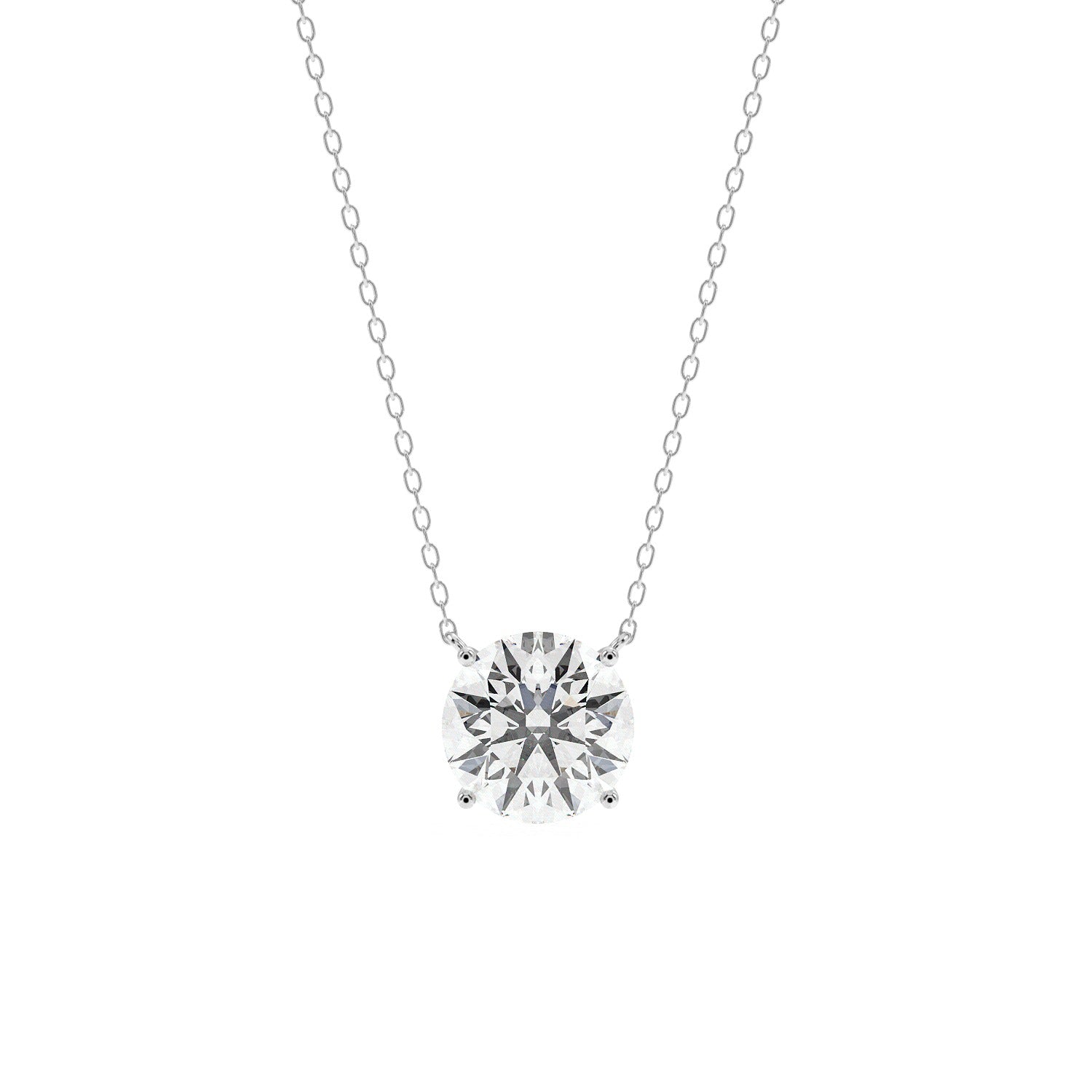 Round Cut Pendant Necklace - White Gold#Metal Colour_White Gold