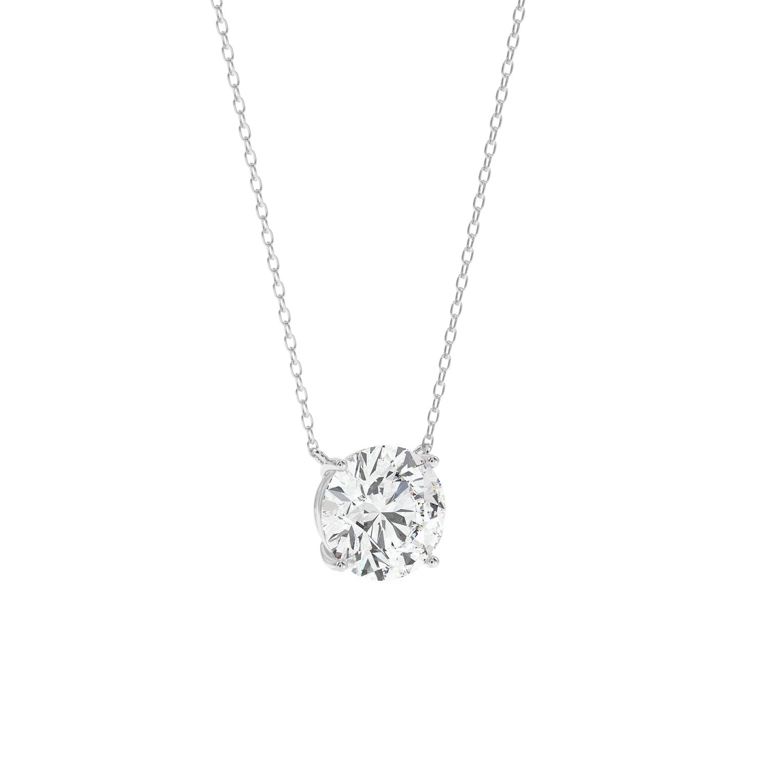 Round Cut Pendant Necklace - White Gold#Metal Colour_White Gold