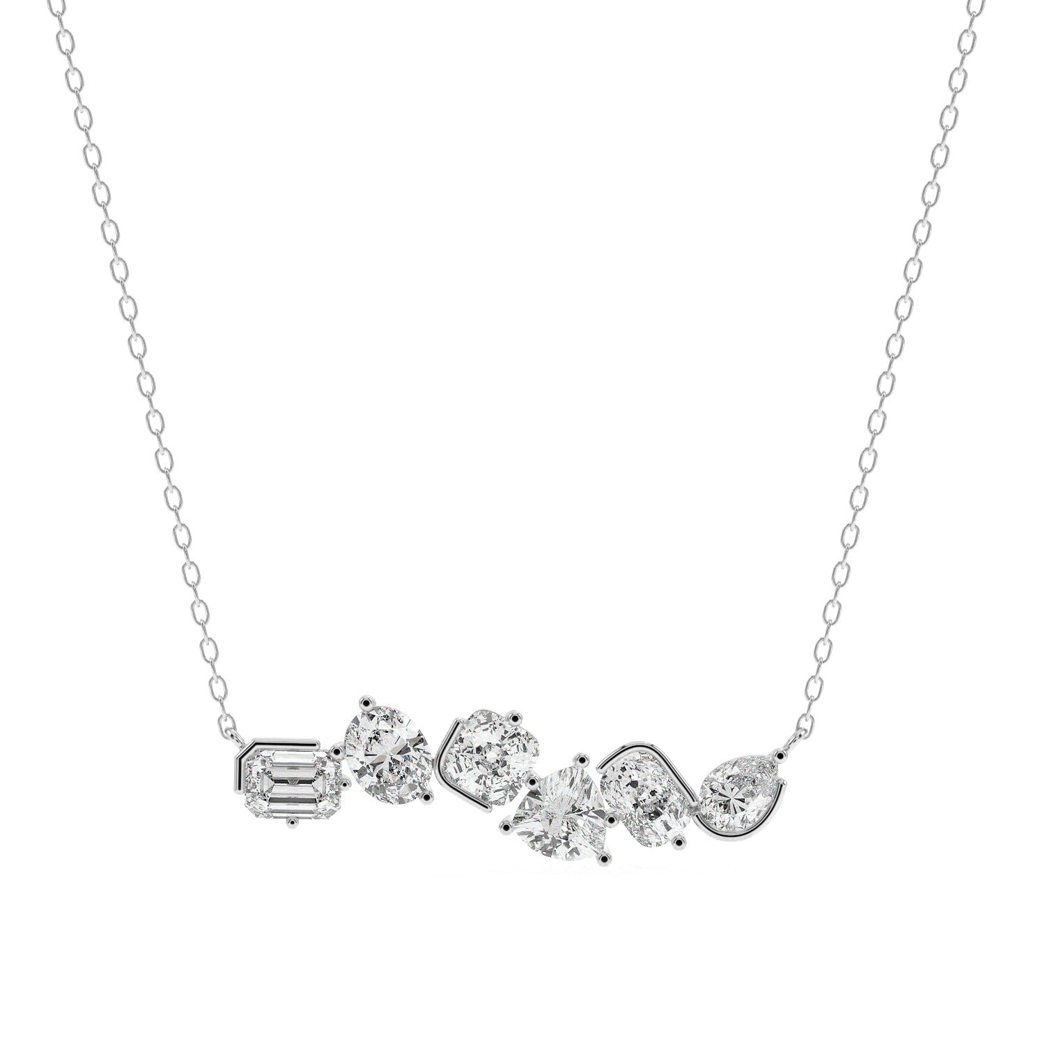 Mixed Cut Pendant Necklace - White Gold#Metal Colour_White Gold