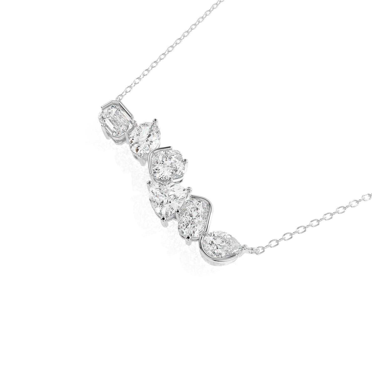Mixed Cut Pendant Necklace - White Gold#Metal Colour_White Gold