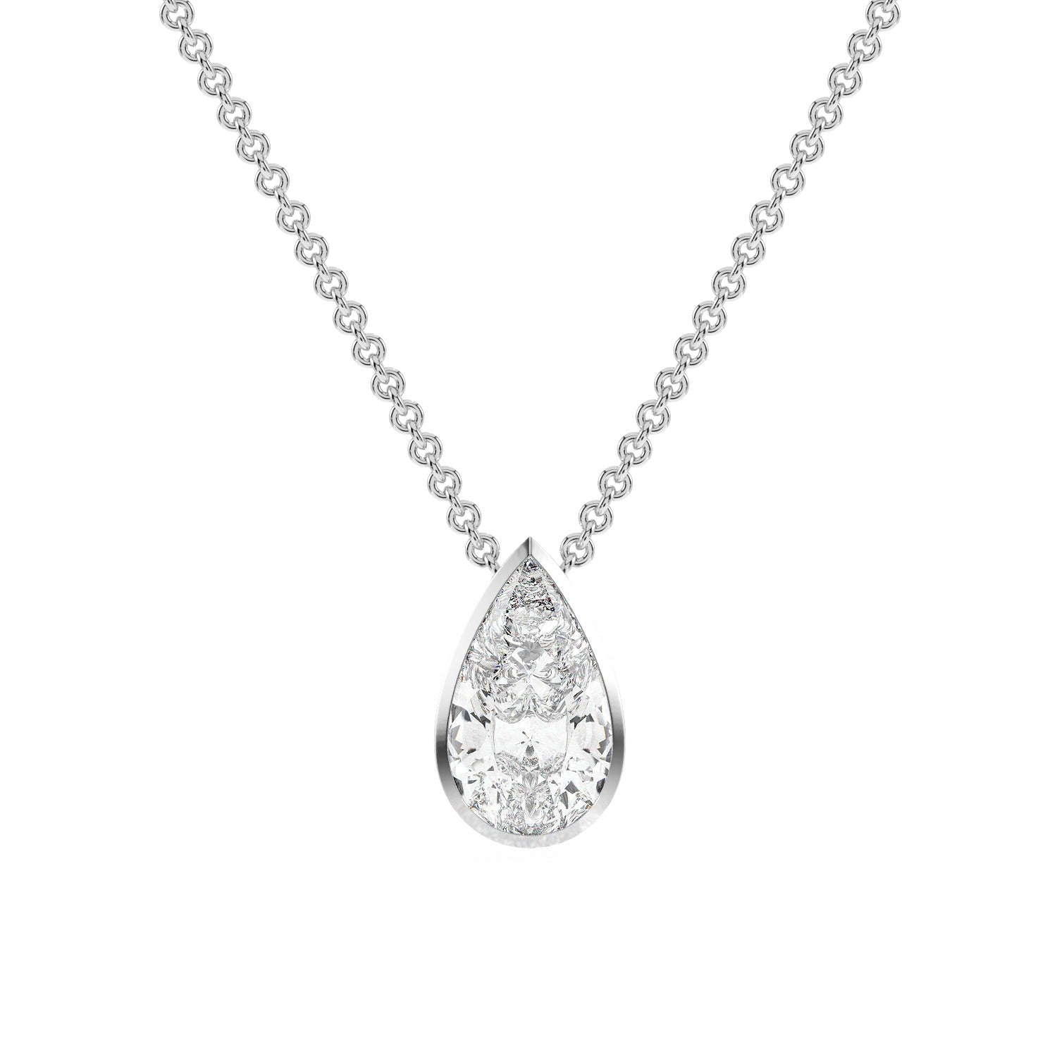 Pear Cut Pendant Necklace - White Gold#Metal Colour_White Gold