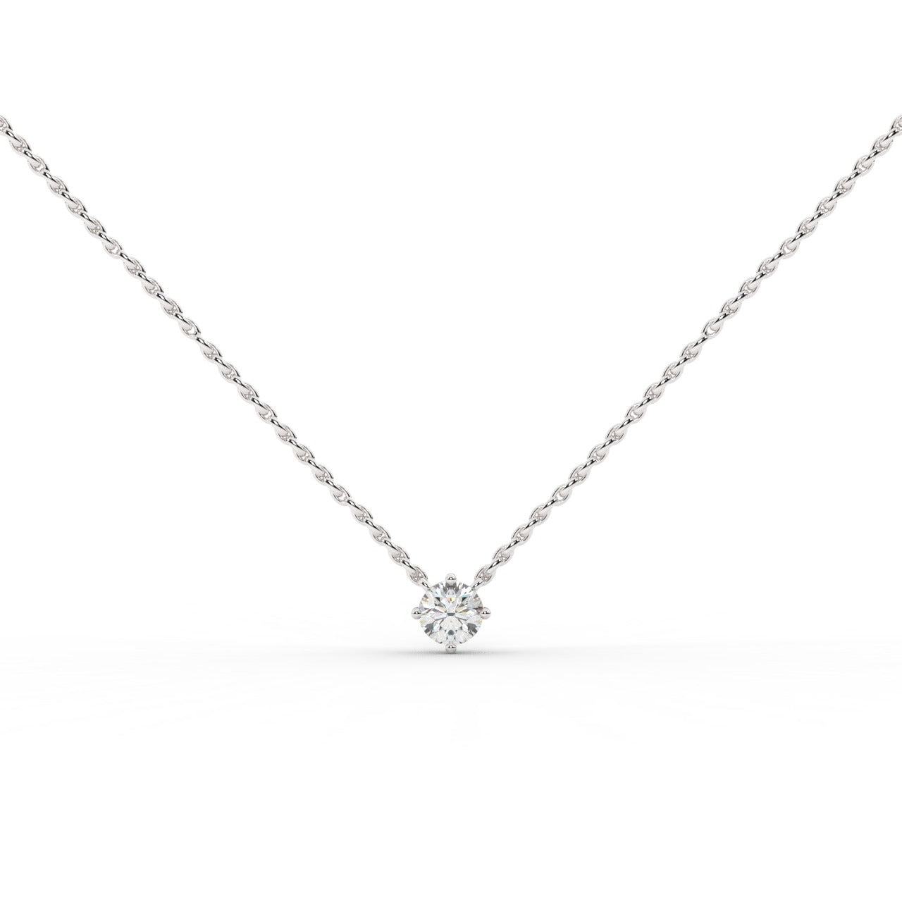 Audrey Diamond Pendant Necklace - White Gold 4mm#Metal Colour_White Gold#Stone Size_4mm