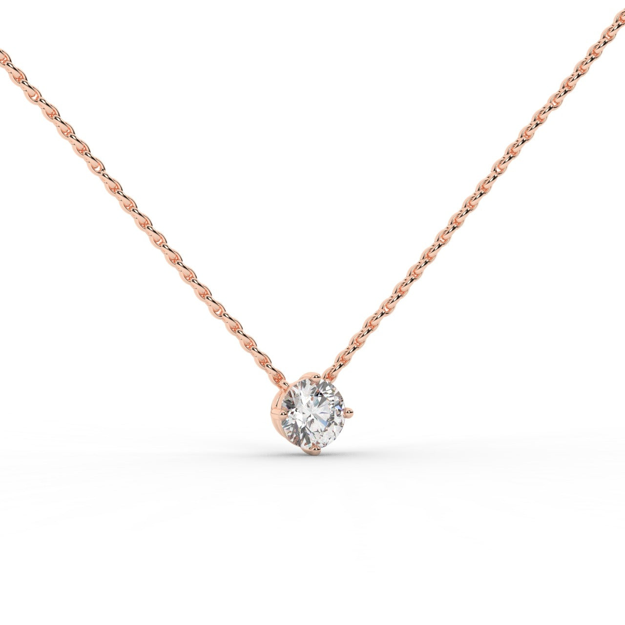 Audrey Diamond Pendant Necklace - Rose Gold 5mm#Metal Colour_Rose Gold#Stone Size_5mm