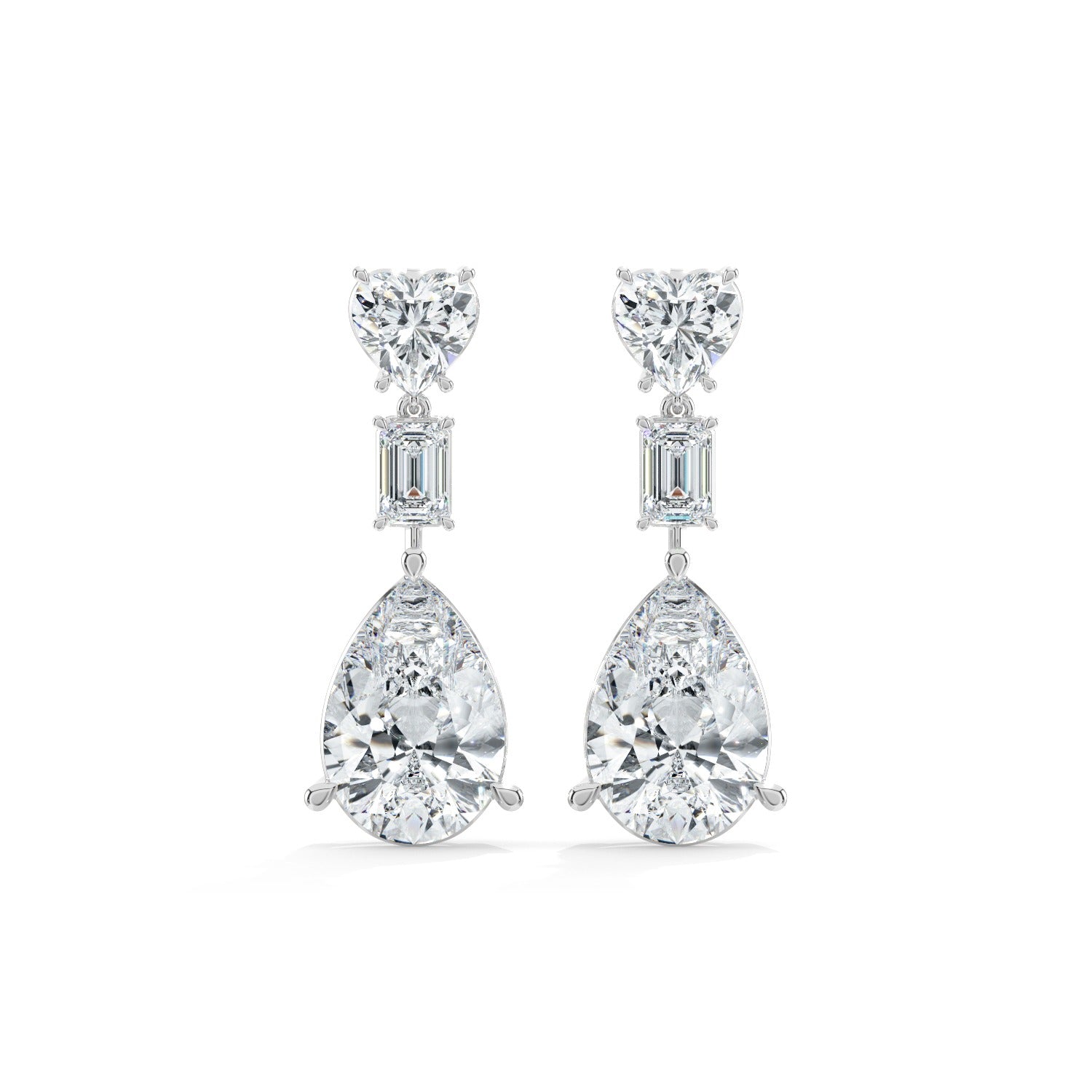Pear Line Drop Earrings - White Gold#Metal Colour_White Gold