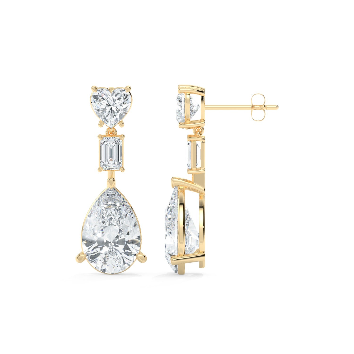 Pear Line Drop Earrings - Yellow Gold#Metal Colour_Yellow Gold