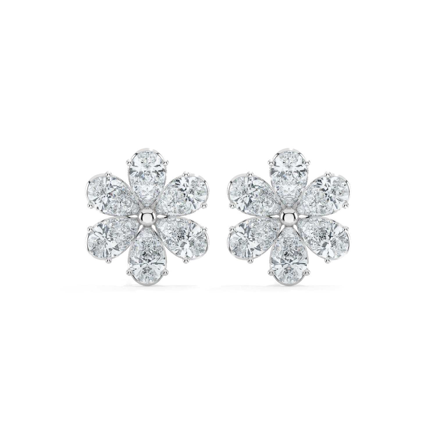 Bloom Stud Earrings - White Gold#Metal Colour_White Gold