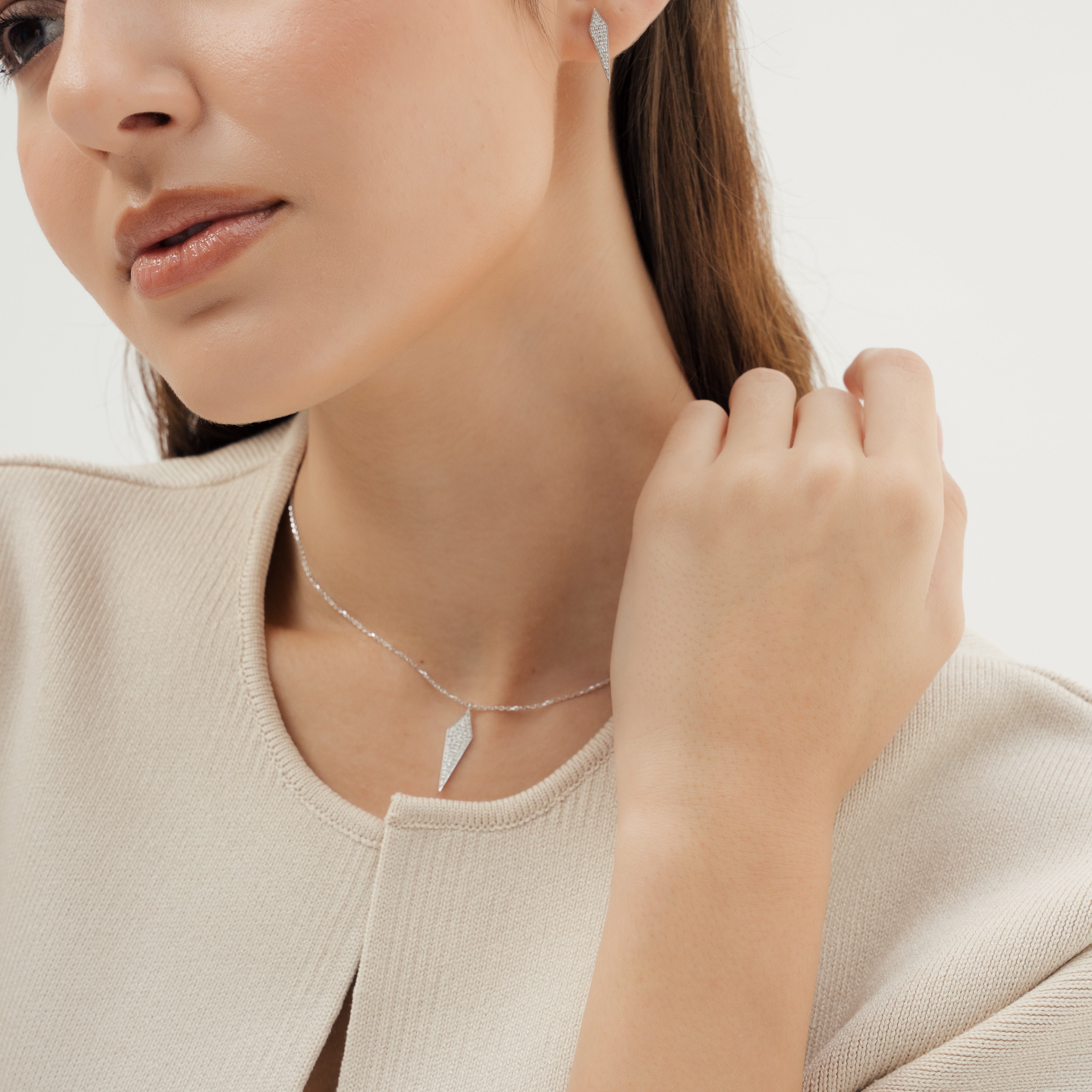 Lustre Bold Stud Earrings - White Gold lifestyle#Metal Colour_White Gold