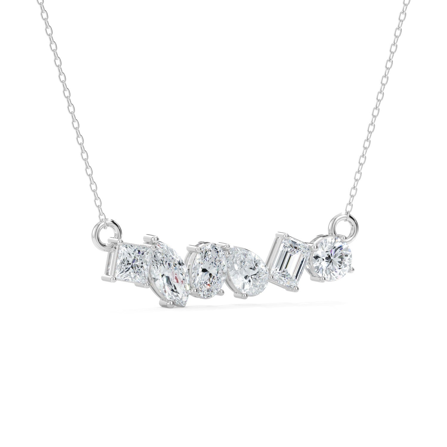 Mixed Cut Line Pendant Necklace - White Gold#Metal Colour_White Gold