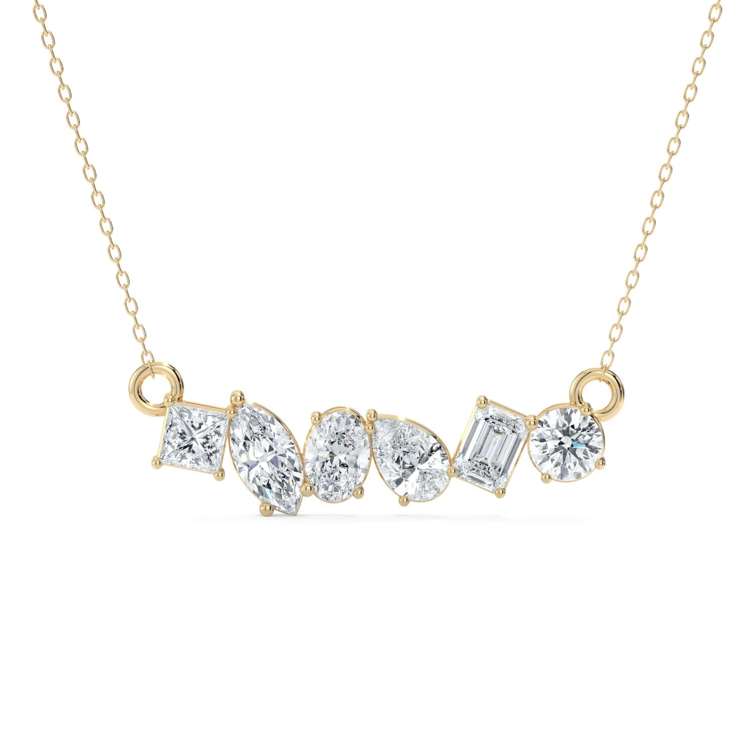 Mixed Cut Line Pendant Necklace - Yellow Gold#Metal Colour_Yellow Gold