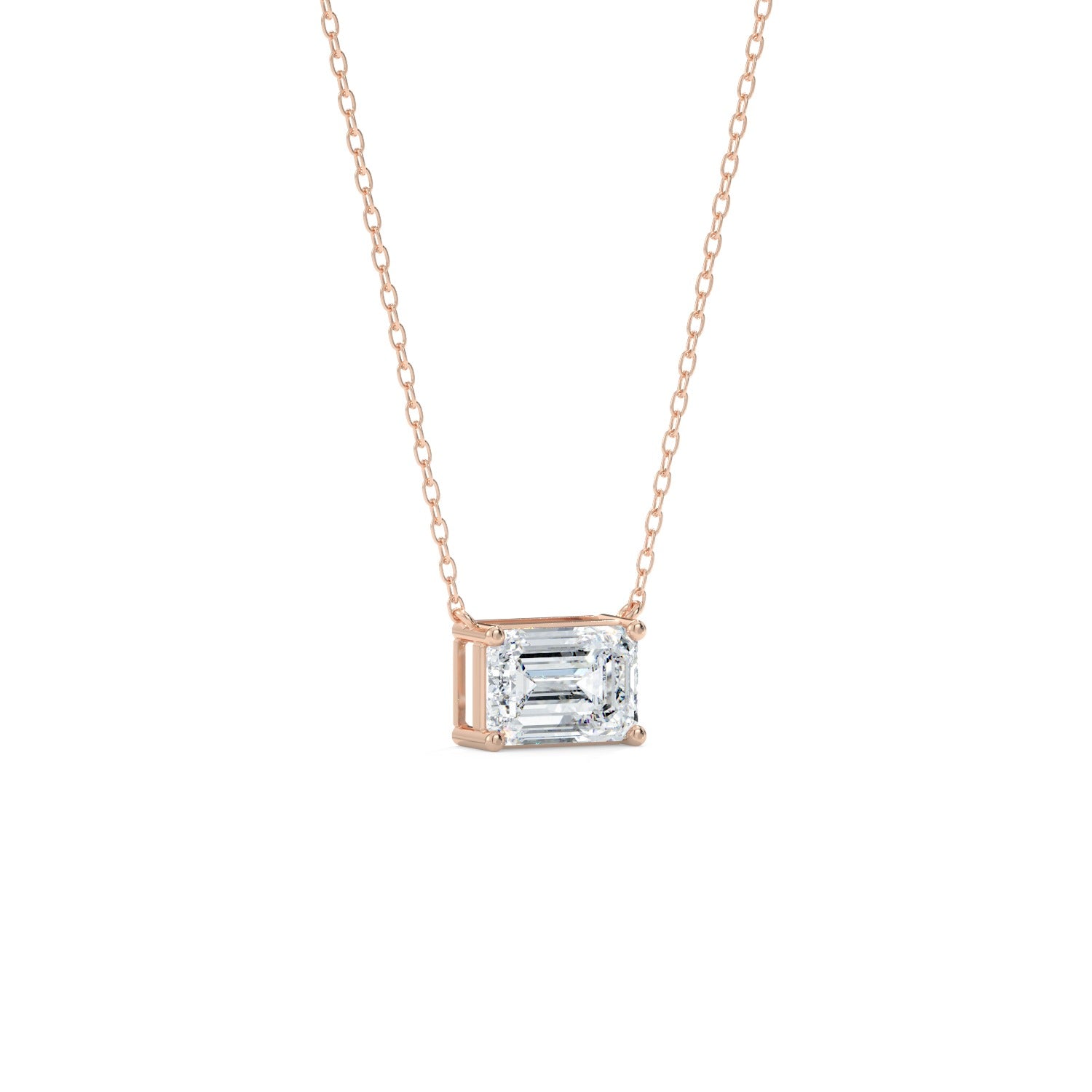 East-West Emerald Cut Pendant Necklace - Rose Gold#Metal Colour_Rose Gold