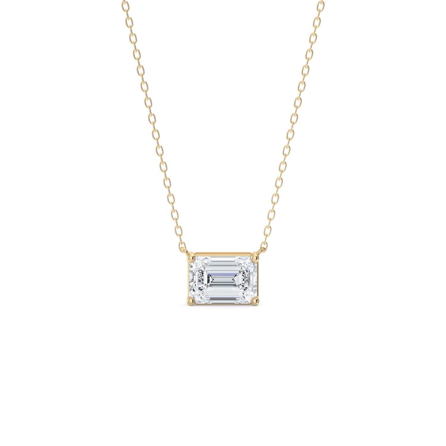 East-West Emerald Cut Pendant Necklace - Yellow Gold#Metal Colour_Yellow Gold
