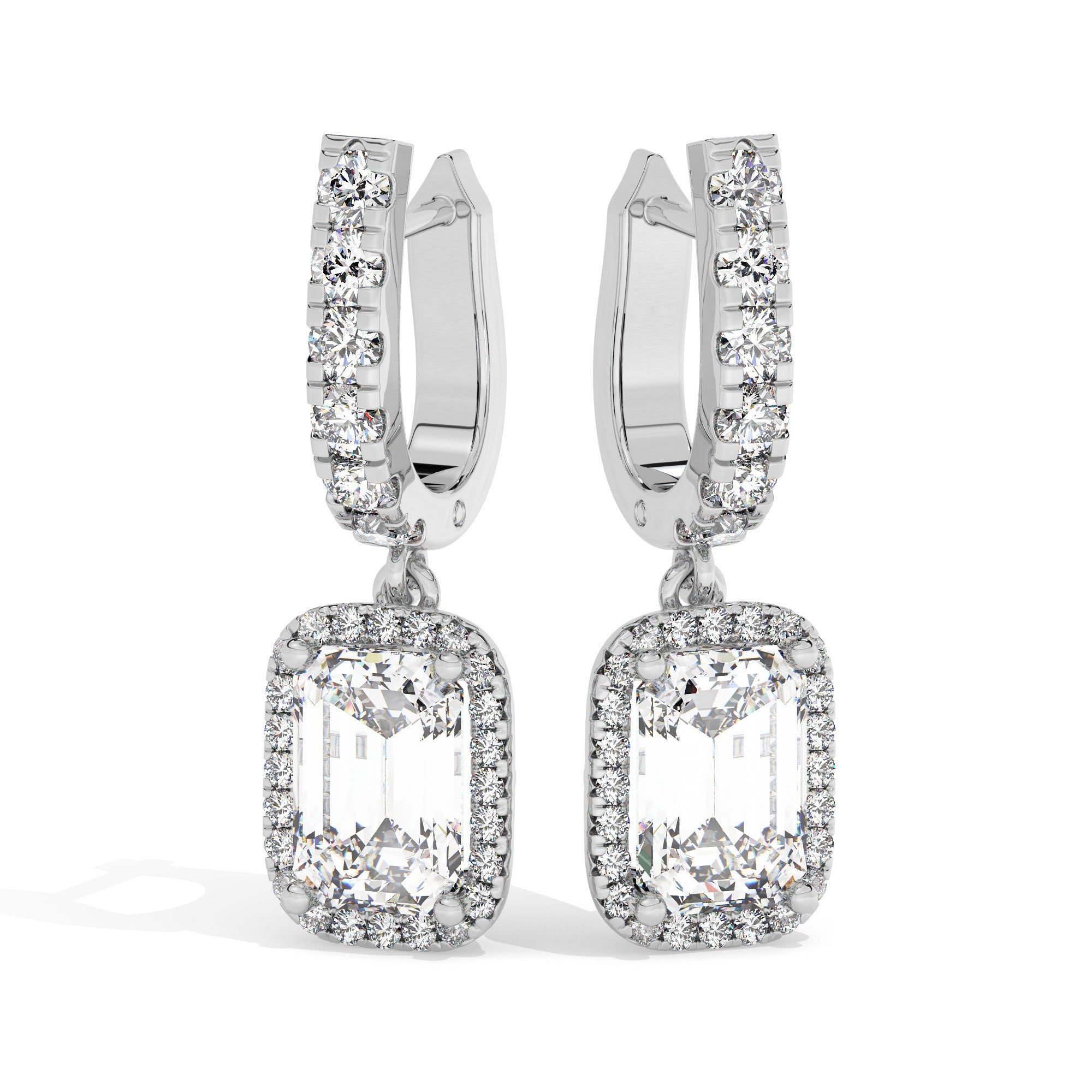Emerald Drop Earrings - White Gold#Metal Colour_White Gold