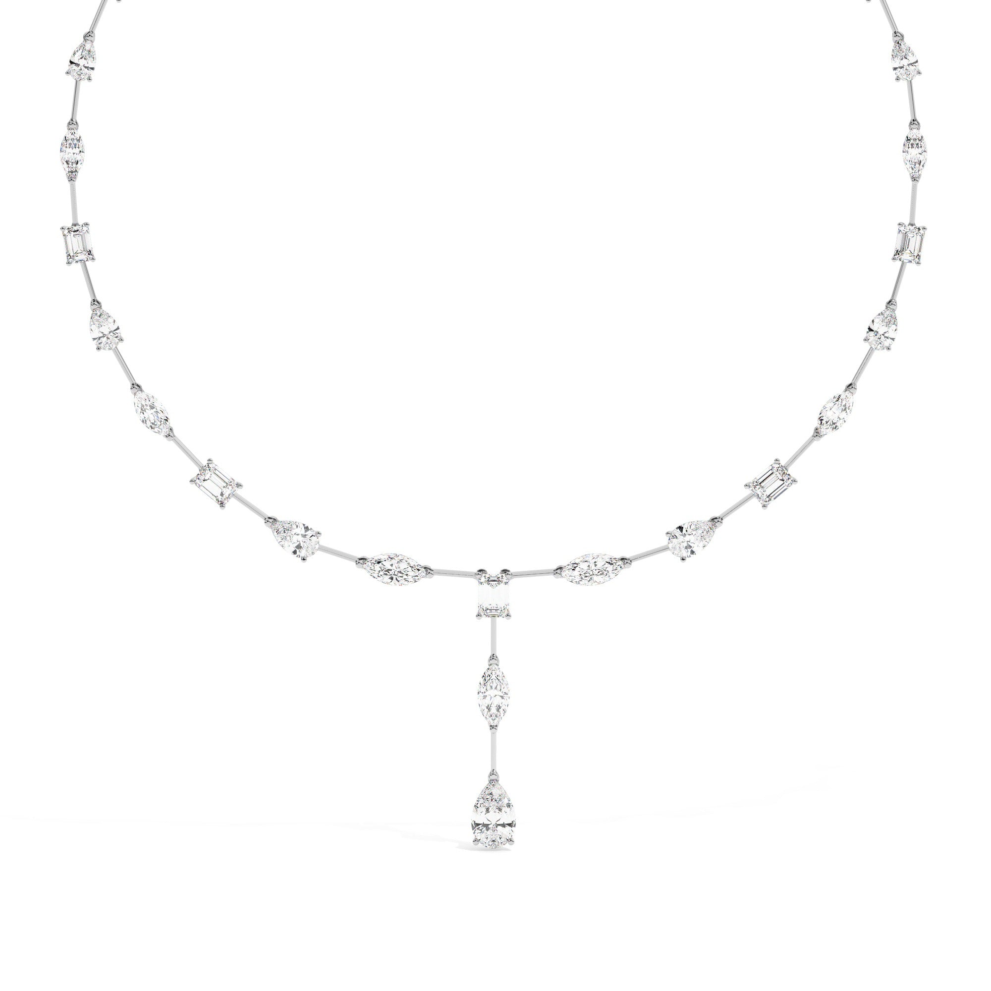 Mixed Line Necklace - White Gold#Metal Colour_White Gold