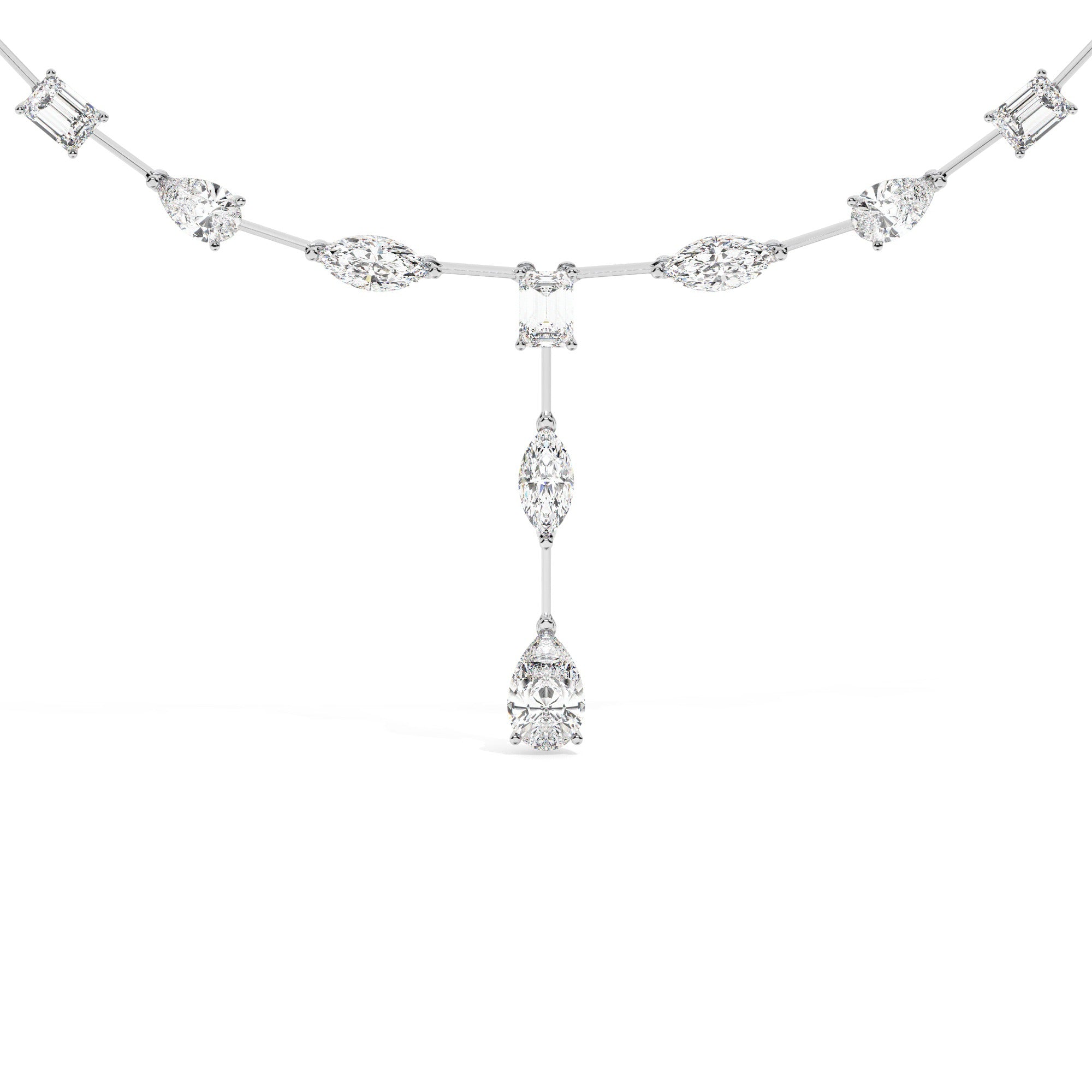 Mixed Line Necklace - White Gold#Metal Colour_White Gold