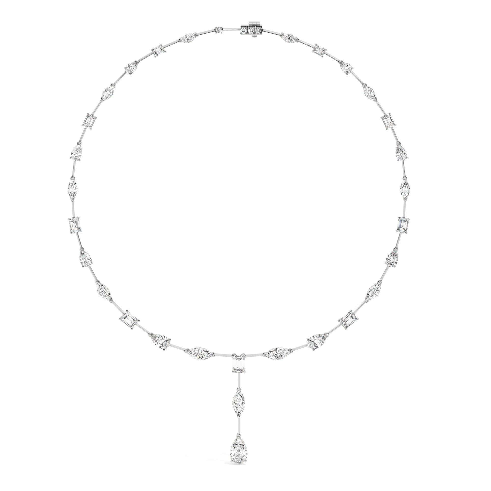 Mixed Line Necklace - White Gold#Metal Colour_White Gold